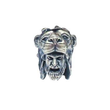 Imagem de Máscara de cabeça de leão rosto de latão cabeça EDC contas pingente suprimentos de fabricação de joias, personalidade God of War Man Diy ferramentas ao ar livre contas paracord berloque cordão de