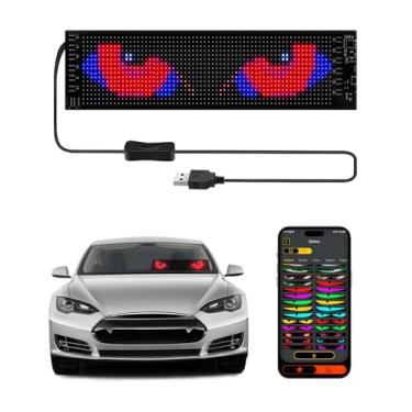 Imagem de MIMIRGB Luz de olhos de diabo para carros para-brisa programável LED de animação de olhos para carro, 35,56 cm x 10,16 cm, placa de LED flexível, carro, caminhão, decoração de loja