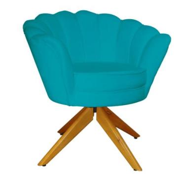Imagem de Poltrona Decorativa Pétala Pés Madeira Giratório Suede Azul Turquesa -