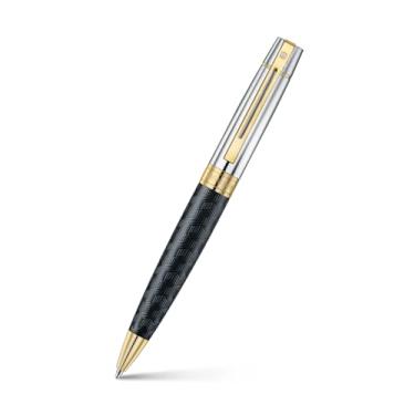 Imagem de Sheaffer Caneta esferográfica 300 | Barril preto fosco gravado E9347 e tampa cromada brilhante com acabamentos em ouro PVD | Caneta esferográfica premium