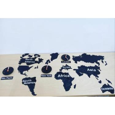 Imagem de Relógio Acrílico Mapa Mundo Sala Escritório Quarto Preto - AGV Criaçõe