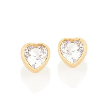 Imagem de Brinco Banhado Ouro Rommanel Coração De Zircônia Brilhante, Dourado