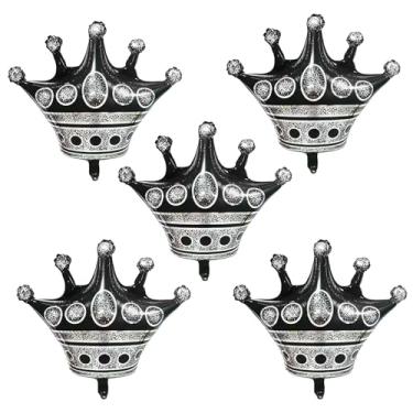 Imagem de 5 peças de balões de coroa preta grandes balões de alumínio preto Mylar decoração de coroa para festa de rei e rainha, aniversário, casamento, chá de bebê, decorações de festa de ano novo
