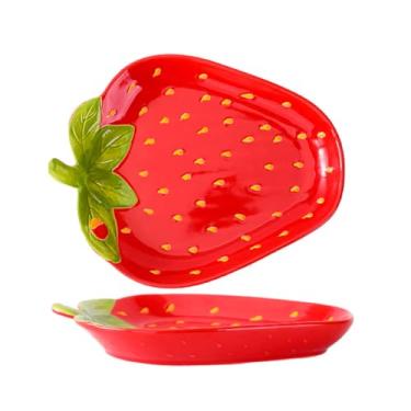 Imagem de WAIT FLY Prato de jantar e sobremesa de cerâmica em forma de fruta criativo - morango - 1 peça