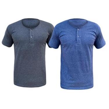 Imagem de Kit 2 Camiseta Henley Masculina Camisa Botões Gola Portuguesa Premium 