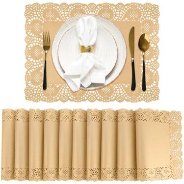Imagem de Aneco Pacote com 100 toalhas de papel retangulares descartáveis 39,9 x 30 cm jogo americano de papel de renda marrom Kraft Doilies para comida, artes, artesanato, decoração de mesa de casamento
