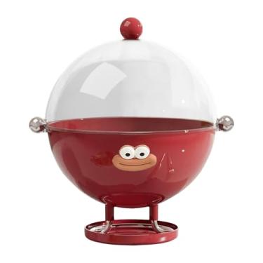 Imagem de Baoblaze Fruteira com tampa, tigela de armazenamento com bandeja de drenagem, recipiente multiuso, cesta de pedestal transparente para cozinha, vegetais, Vermelho com Adesivo