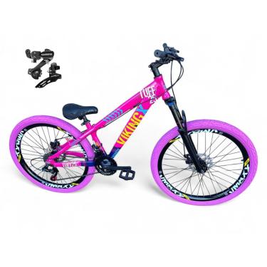 Imagem de Bicicleta Aro 26 Vikingx Tuff Freeride Câmbios Shimano 21v Aros Vmaxx DH Freio a Disco Pneu Flame-Unissex