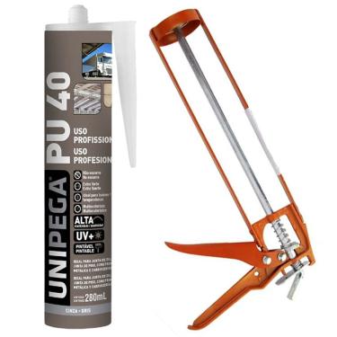 Imagem de Kit Selante PU40 Unipega Cinza 400g Vedação + Aplicador de Silicone Construção Profissional Veda Cola