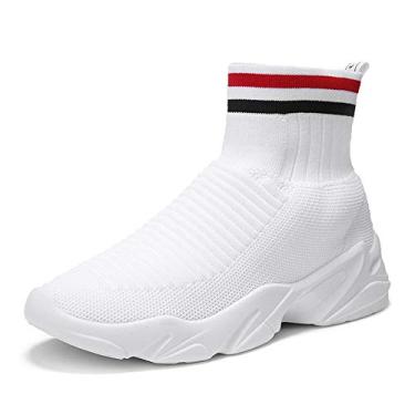 Imagem de Bigfanshu Tênis de cano alto feminino botas esportivas respiráveis sapatos casuais outono botas de tornozelo branco, Branco, 8.5