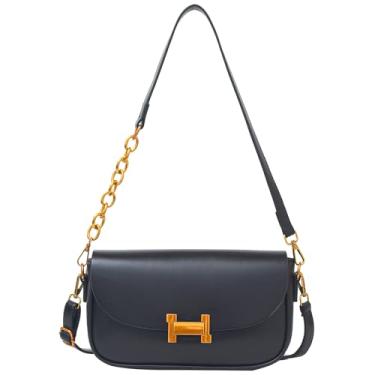 Imagem de Bolsa de ombro feminina moderna bolsa transversal de couro vegano Hobo bolsa de mão com 2 alças removíveis, Preto, Bolsa Hobo