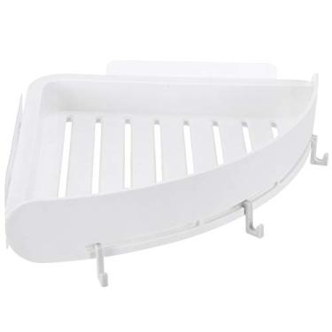 Imagem de Pssopp Prateleira de Canto de Chuveiro, Organizador de Banheiro de Plástico ABS Com Ganchos, Sem Armazenamento de Perfuração para Shampoo e Condicionadores, Ideal para Espaços Pequenos (Branco)