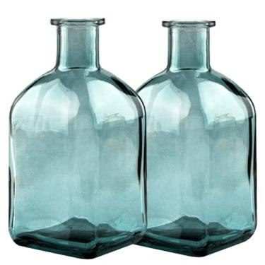 Imagem de Conjunto de 2 vasos pequenos transparentes estilo costeiro, vaso de vidro minimalista nórdico, moderno e simples de vidro moderno para mesa de jantar, estante de livros, decoração de entrada (verde