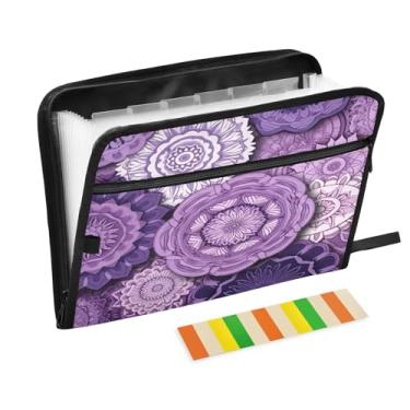 Imagem de Wassud Mandalas abstratas roxas com 13 bolsos, organizador de arquivos sanfonados, pastas de arquivos expansíveis com abas e adesivos, tamanho carta A4, papel para recibos, documentos, pasta