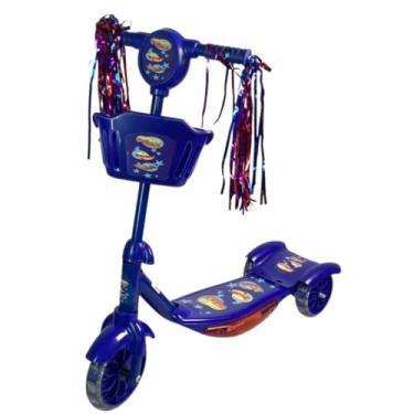 Imagem de Patinete Infantil 3 Rodas Dobrável com Som e Luz, Azul, Rodas com Brilho, Cestinha Frontal, Freio Traseiro, 61x24x58cm, Acima de 3 Anos