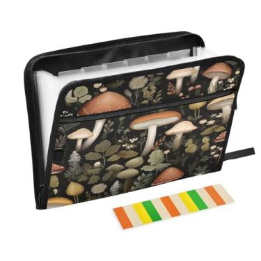 Imagem de Wassud Pasta organizadora de arquivos de papel A4 de acordeão de cogumelos marrons, pasta organizadora de documentos, com etiquetas, pasta de arquivos expansível, 13 bolsos