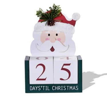 Imagem de Calendário de contagem regressiva de Natal, Papai Noel, decoração de mesa de madeira, casa, escritório, cozinha, decoração rústica, festiva, calendário, bloco de números, calendário rotativo, quadrado