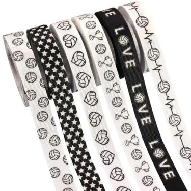 Imagem de YERELO Fita de voleibol preta e branca de 1,5 m x 20,3 m, artesanato, grinalda, embrulho de presente, decoração de casamento e laços de cabelo feitos à mão