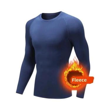 Imagem de Camiseta Térmica Masculina De Inverno Fina Com Forro De Lã Elástica Pa