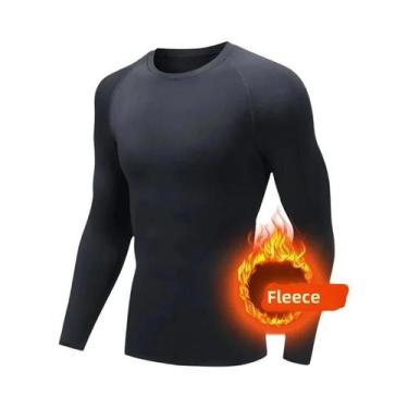 Imagem de Camiseta Térmica Masculina De Inverno Fina Com Forro De Lã Elástica Pa