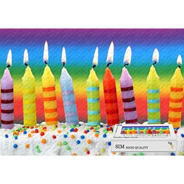Imagem de Jogos de quebra-cabeça Premium Basswood - Feliz Aniversário Bolo Doce Velas Coloridas, 20,6 x 38,4 cm - Quebra-cabeça de 500 peças