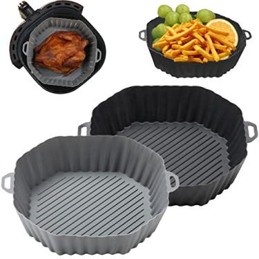 Imagem de Sttargxing Panela de silicone para fritadeira a ar, forros reutilizáveis de 19 cm, acessórios para rack de fritadeira a ar, forro de silicone para substituição do forro de pergaminho para fritadeira a ar