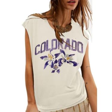 Imagem de GUNEST Camiseta regata feminina manga cavada gola redonda floral estampada grandes tops verão casual ajuste solto camiseta básica fofa, Colorado, P