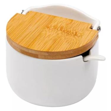 Imagem de Porta Condimento Tempero E Mantimentos Em Porcelana Com Tampa De Bambu