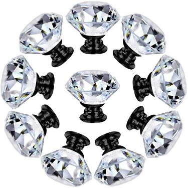 Imagem de Puxadores de cristal para cômoda puxadores de gaveta 40 mm - Puxador de vidro diamante para armários e gavetas Puxador de cristal para gavetas de cômoda e cozinha, banheiro, pacote com 10