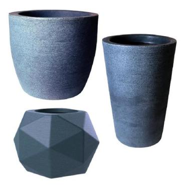 Imagem de Kit de 3 vasos para planta decorativo grafiato de luxo em polietileno 