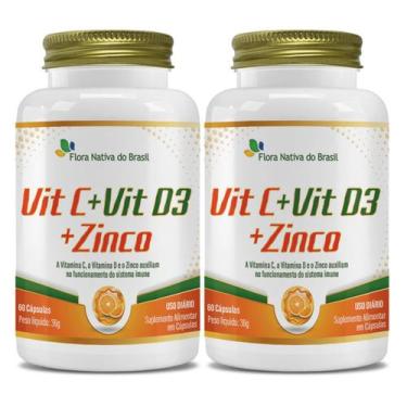 Imagem de 2x Vitamina C + Zinco + Vitamina D3 120 Cápsulas 500mg - Flora nativa 