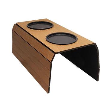 Imagem de Esteira para Braço de Sofá com Porta Copos Marrom Rustico Mdf Madeira 