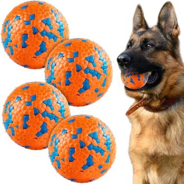 Imagem de FUSOTO 4 bolas para cães, bolas de tênis para cães mastigadores agressivos, para filhotes grandes, médios e pequenos, treinamento para pegar e buscar, brinquedos flutuantes de água, laranja