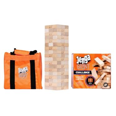 Imagem de Jenga Edição por tempo limitado, Giant Challenge, jogo de empilhamento exclusivo da Amazon com tabela de torneios e bolsa de viagem, jogo de festa para crianças e adultos, empilhável até 90 cm