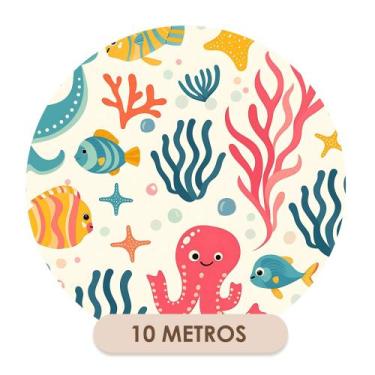 Imagem de Papel de Parede Adesivo Fundo do Mar Polvo Colorido - Bazar dos Quadro