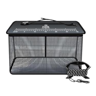 Imagem de oshhni Cesta de pesca flutuante, gaiola de pesca para peixes vivos capturados, armadilha para carpas revestida de borracha, bolsa de proteção versátil, Preto 39cmx24cmx50cm