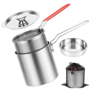 Imagem de Panela de filtro de óleo de aço inoxidável, panela de fritadeira pequena com cesta e alça, fritadeira tempura japonesa, fritadeira externa de grau alimentício com tampa, panela portátil para fritar