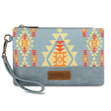 Imagem de Wrangler Carteira de pulso feminina asteca bolsa clutch Western com alça de pulso, Jeans, Medium