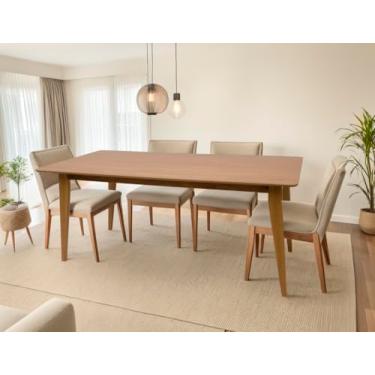 Imagem de Mesa de Jantar Retangular 6 Lugares 180 x 90 cm pés em Madeira Maciça
