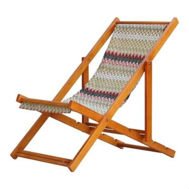 Imagem de Espreguiçadeira Portátil de Madeira Maciça – Para Piscina, Sem Braço, Envernizada (Chevron Vermelho e Branco)