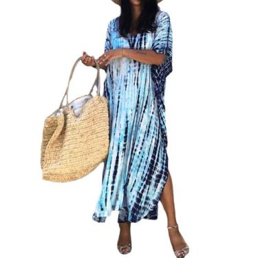 Imagem de Vestido Kaftan SMUDGE Life para mulheres plus size azul praia preto