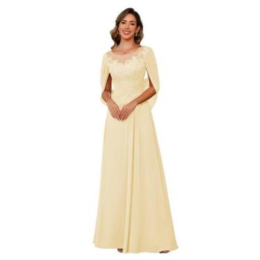 Imagem de Vestido RUMUGUYA: longo amarelo, mãe da noiva, chiffon, US8