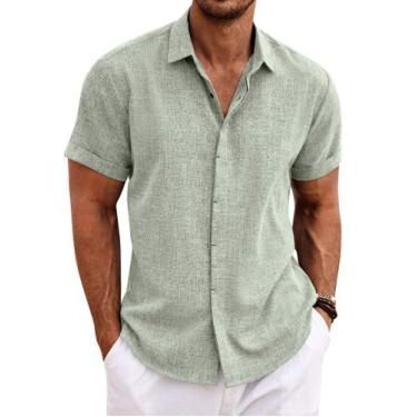 Imagem de Camisa masculina COOFANDY com botões, casual, manga curta, verde claro