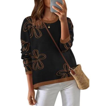 Imagem de Suéter feminino MEROKEETY 2024, outono e inverno, malha floral, preta