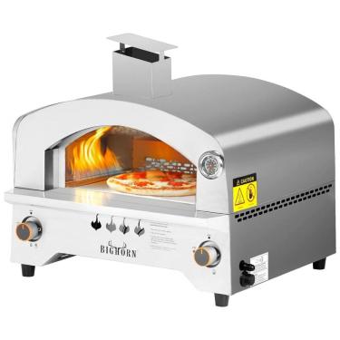 Imagem de Forno de Pizza a Carvão Portátil Aço Inoxidável com Pedra de Pizza, BIG HORN OUTDOORS,...