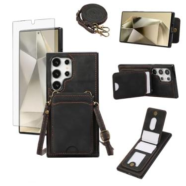 Imagem de Asuwish Capa de celular para Samsung Galaxy S24 Ultra 5G Capa carteira com protetor de tela de vidro temperado e alça de pulso transversal de couro flip porta-cartões celular S24Ultra 24S S 24 24Ultra