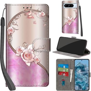 Imagem de Capa carteira para Google Pixel 8 Pro, com [3 compartimentos para cartão], fecho magnético com suporte, capa protetora flip de couro PU à prova de choque 17.0 cm 2023, rosa rosa