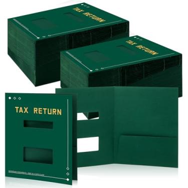 Imagem de Mooliwe 100 pastas verdes de declaração de imposto a granel 22 x 29 cm Organizador de imposto de renda com grampos laterais pastas de documentos de bolso de papel para contadores, material de