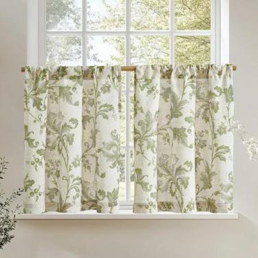 Imagem de Cortinas JINCHAN de Lino con Flores, 61x61 cm, Verde Vintage