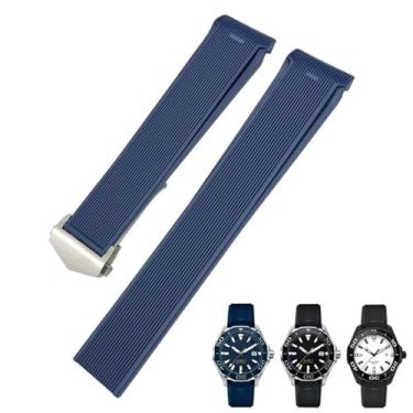 Imagem de IRFKR Pulseira de relógio de silicone de borracha de 20 mm, 22 mm, adequada para Tag Heuer F1 CARRERA AQUARACER 300 WAY201A WAY211C acessórios (fivela prata azul, 20 mm)
